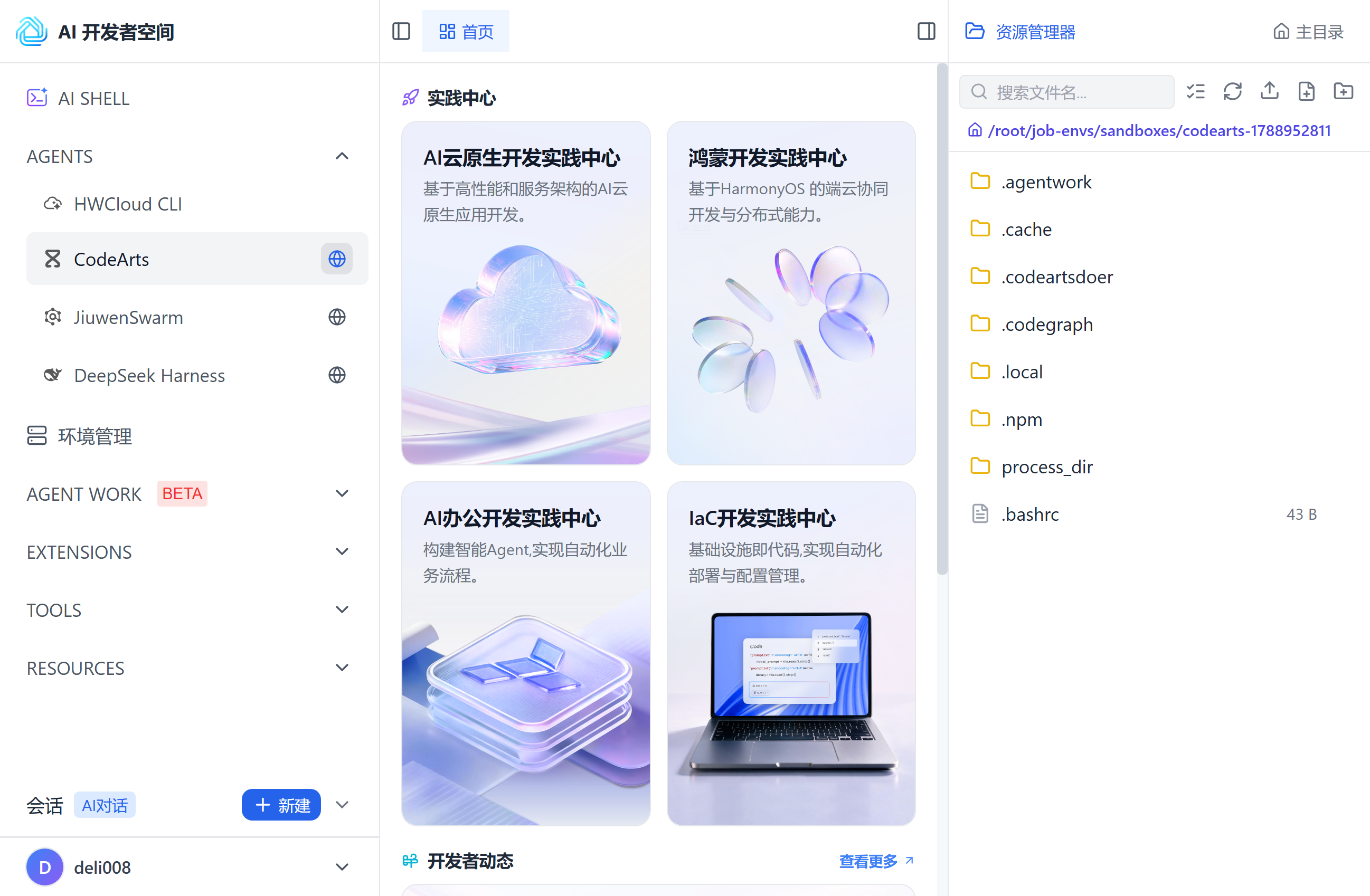 AI 开发者空间主界面